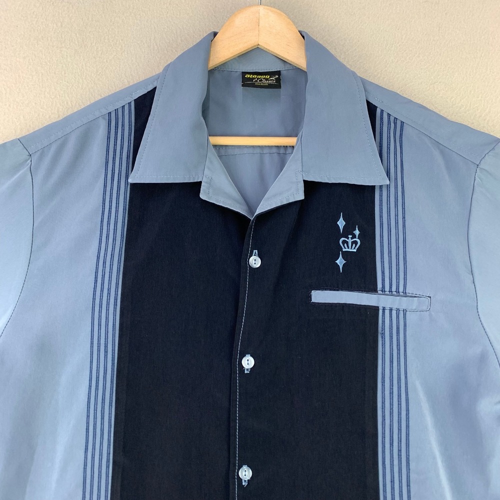 Vintage Steady Classics Bowling Shirt Mens M Rockabilly Retro Embroidered Crown